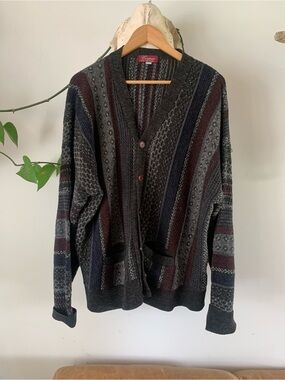 Vintage Striped Knit Button Cardigan Sweater